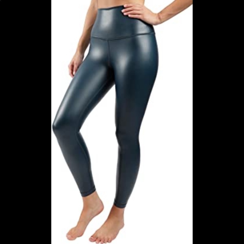 90 Degree By Reflex High Waist High Shine Faux Leather High Waist Leggin…